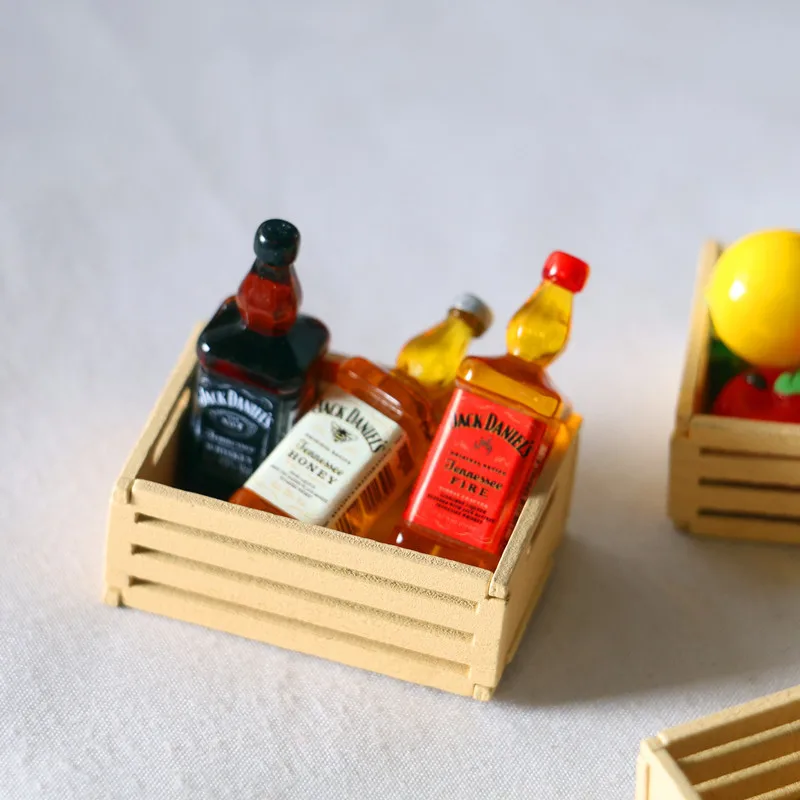 Mini Simulation Dollhouse Cute Furniture Kitchen Wood Vegetable Food Storage Box Basket Accessories Doll House Decorations Toys