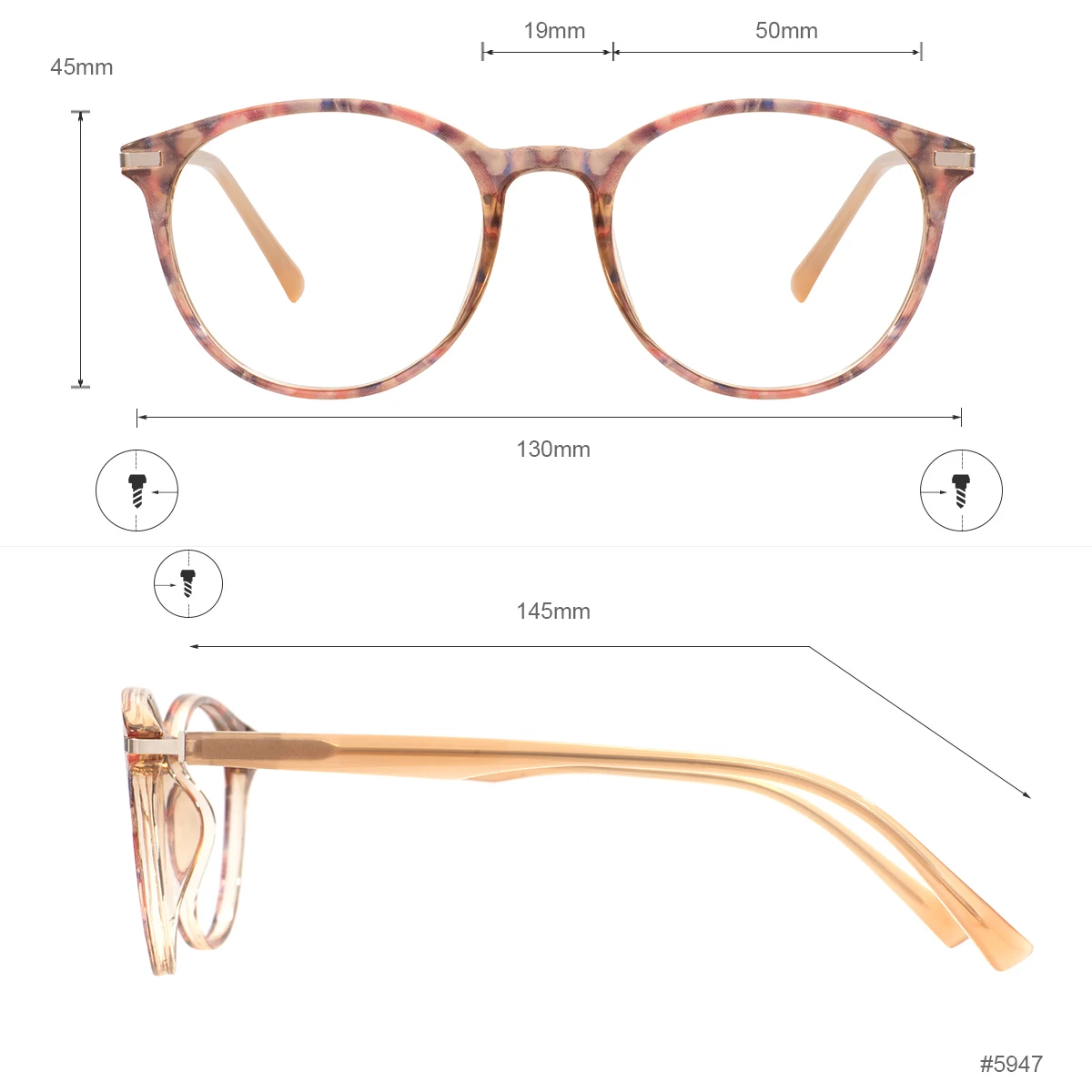 Transparent Light Oval Glasses Frame And Acetate Temple Medium Colorful Spectacle With Spring Hinge For Prescription Lenses
