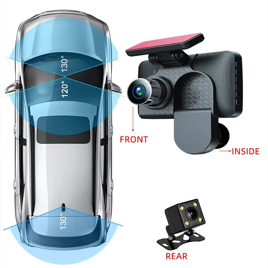 ABS Car 3Lens DVR 3-Channel Dash Cam Front And Rear Inside Video Recorder Car Cameras Dash Recorder 5GHz WI-FI GPS Black Box