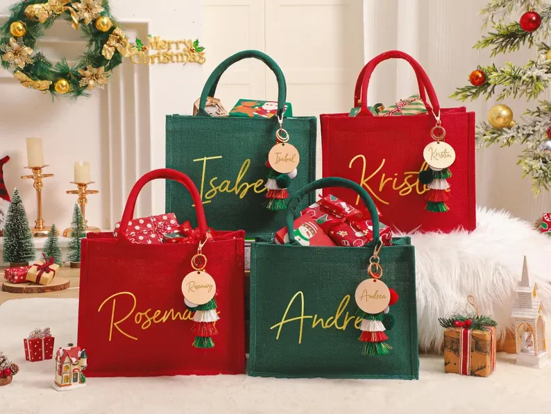 Personalized Burlap Tote Bags Custom Name Jute Bag Bridesmaid Gift Bag Bachelorette Party Monogram Beach Bag Wedding Favors Gift