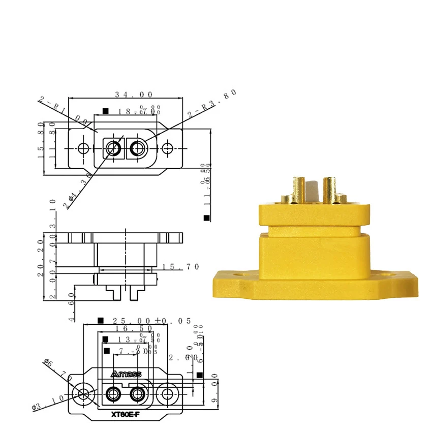 Amass-enchufe hembra XT60E-M/F de gran corriente, conector chapado en oro/latón, adaptador de conexión de batería de alimentación para modelo RC DIY