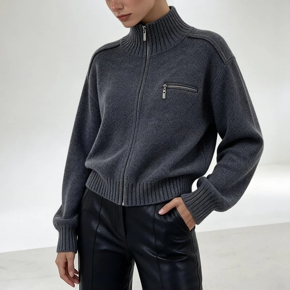 Knit Sweater Women's Half Turtleneck Zipper Dropped Shoulder Solid Color Regular Fit Medium Elastic Summer Vacation