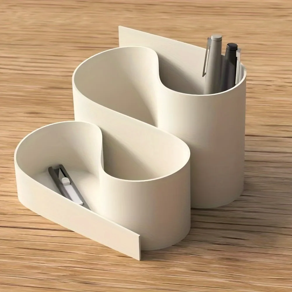 3D Printing Curve Layered Desktop Storage Box,four-grid Separated Storage Box,notebook Paper with Pen Holder Organizer