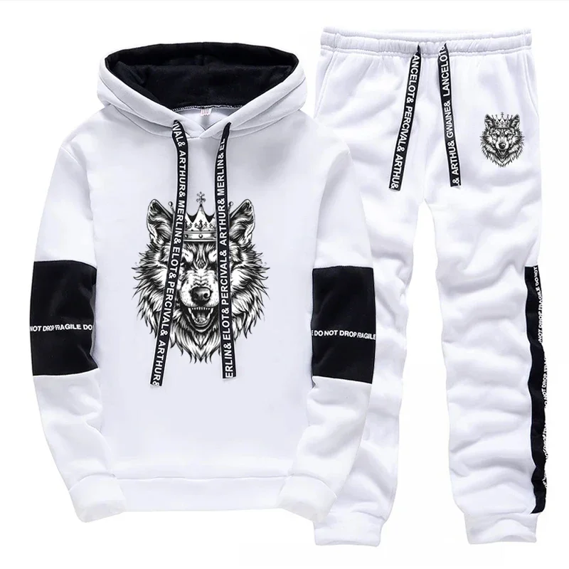 2025 Mens Tracksuit Wolf King Print Casual Sweatshirts Suit Single Piece Hoodie Pants Daily Sports Jogging Street Mens Clothing