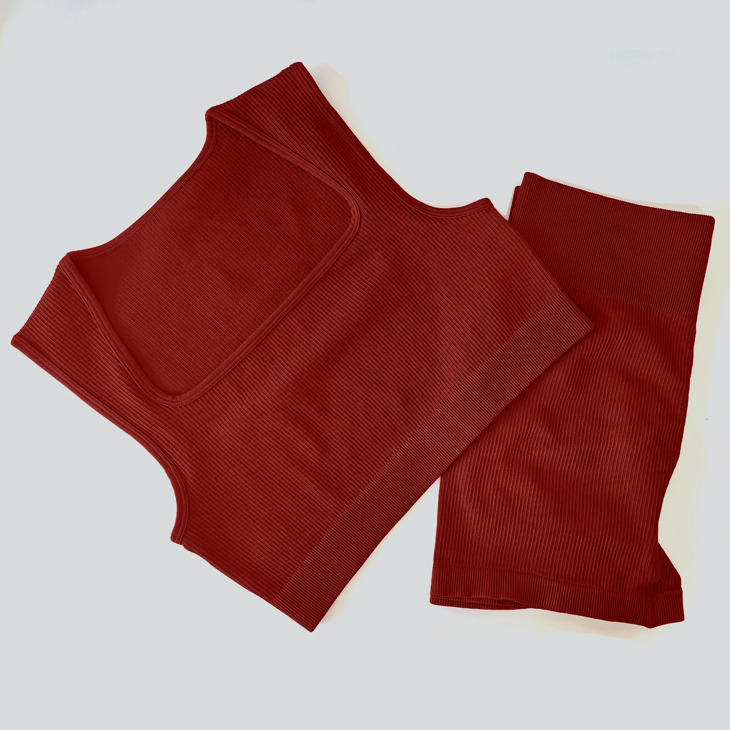 VEQKING Seamless 2 Pieces Yoga Sets Sleeveless Sports Crop Tops Scunch Butt Gym Shorts Hip Lift Quick Dry Workout Tights image 6