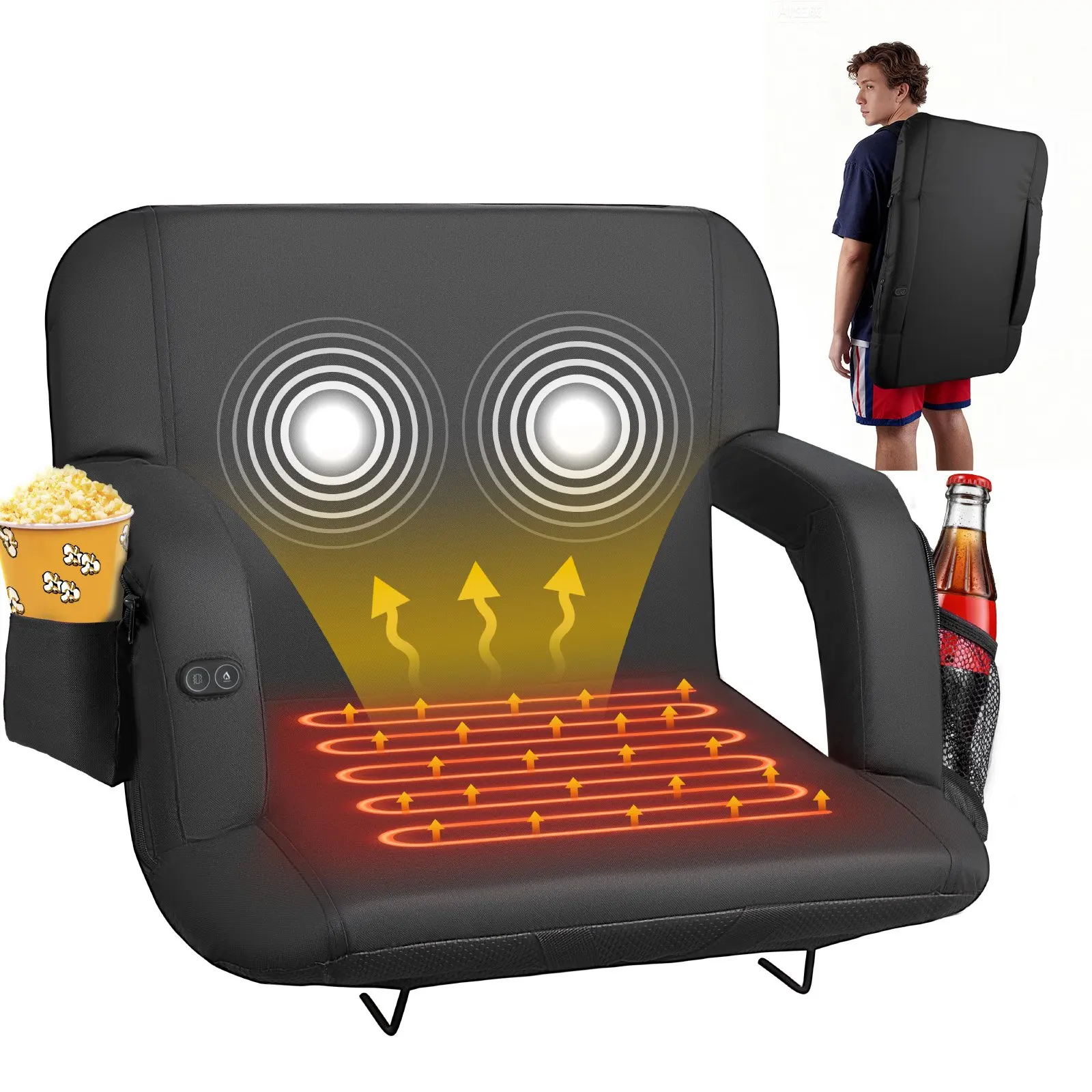

Stadium Seat, 25 Inch Heated Stadium Chair, Bleacher Seat Heated With 4 Pockets For Bleachers, 3 Level Heating & 6 Modes