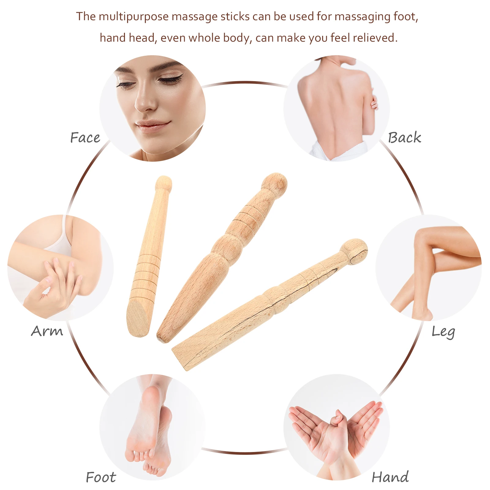 3 pçs vara de massagem de madeira para pé mão corpo acupressão reflexologia ferramenta alívio muscular massageador de madeira natural varas rápidas