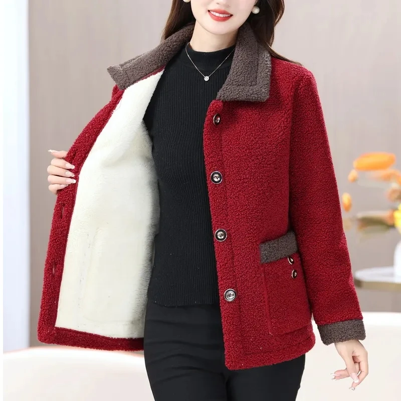 

2023New Winter Jacket Plus Velvet Thick Warm Coat Women Lamb Fur Coat Grain Velvet Loose Coat Parkas Female Jacket Outerwear 5XL