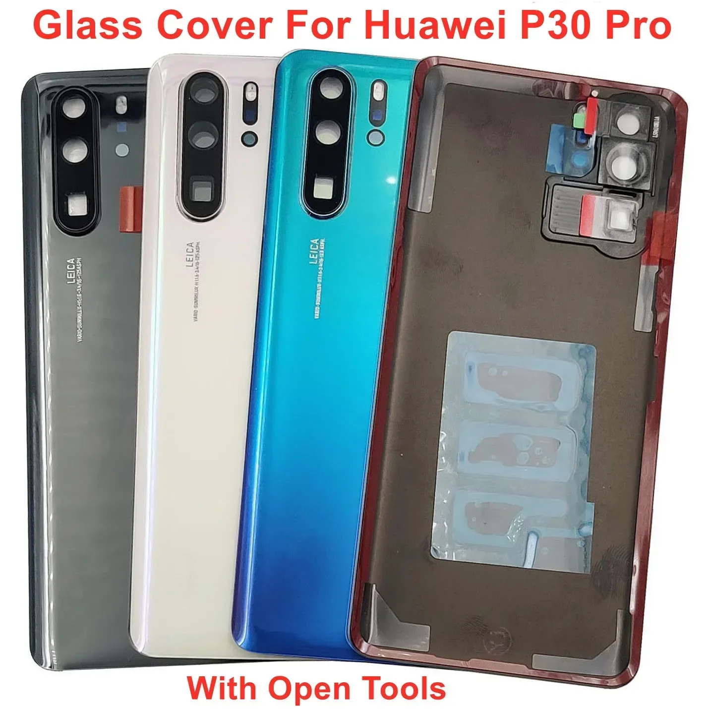 Tampa traseira da porta para huawei p30 pro, tampa de bateria de vidro rígido, caixa do painel da carcaça traseira com adesivo de lente do quadro da