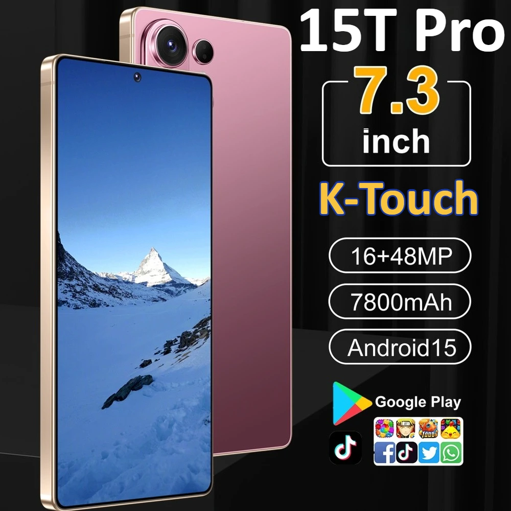 K-Touch NOVO 15T Pro Telefones Móveis Smartphone de 7,3 Polegadas 5G Dual Chip Celular Barato 7800mAh Android 15 WIFI GPS Versão Global Celulares