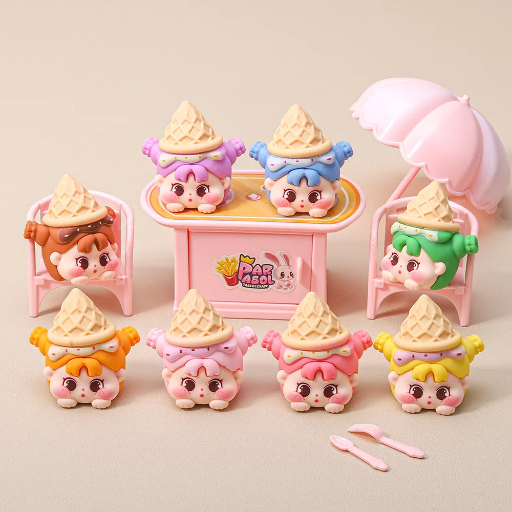 8Pcs/Set QQ girl ice cream cone DIY resin cartoon pendant cute particle blind box trendy toy accessories accessories