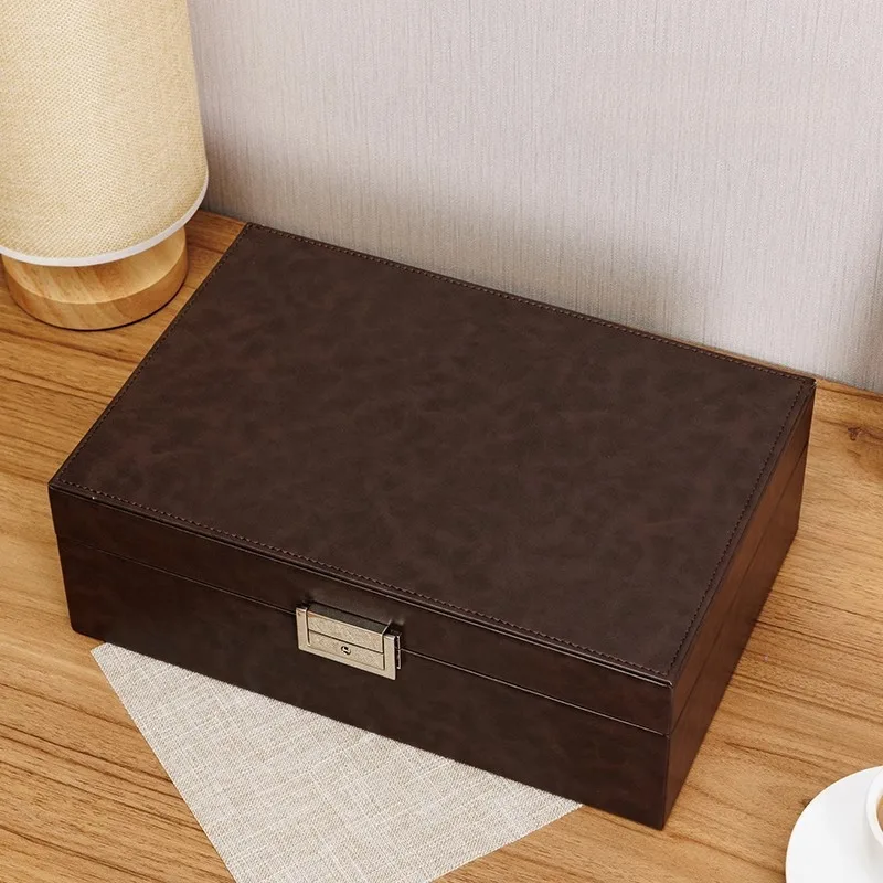 Leather Jewelry Box Large Retro Ring Earrings Storage Boxes Double Layer Necklaces Bracelet Display Case Jewellery Showcase Gift