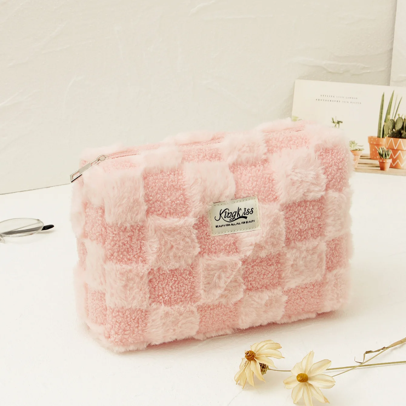 Borse cosmetiche in peluche per le donne borsa per il trucco borsa da viaggio di grande capacità borsa da toilette con cerniera custodia per