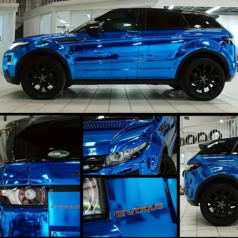 Self-Adhesive Rainbow Mirror Chrome Blue PVC Car Wrap Film UV Protected Anti-Scratch Color-Changing Body Position Cover