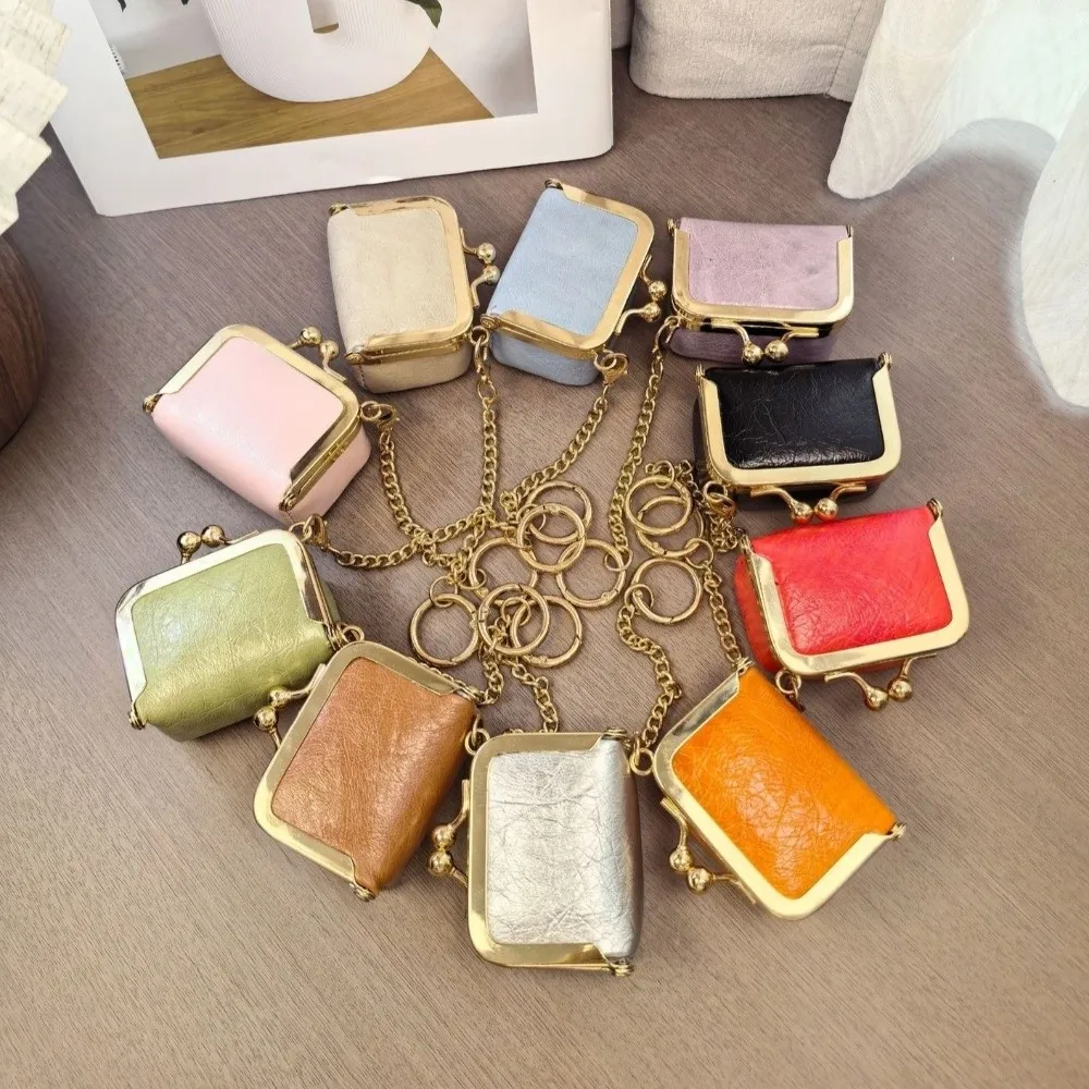 New Leather Coin Purse Square Solid Color Mini Jewelry Box Multifunctional Kiss Lock Wallet Rings Necklaces Earrings