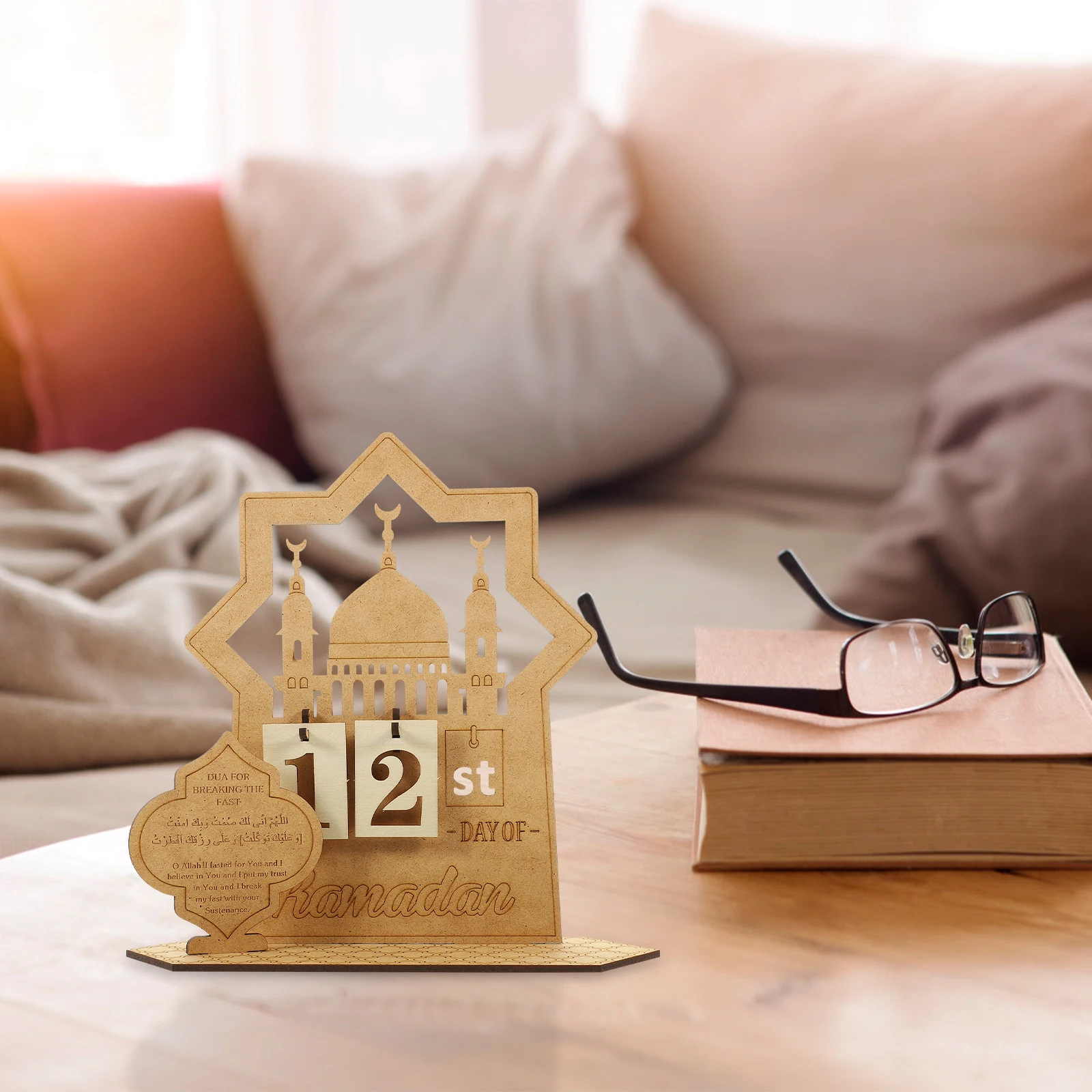 

Wooden Calendar Decorations Ramandan Eid Mubarak Countdown for Home Office Party Supplies Table