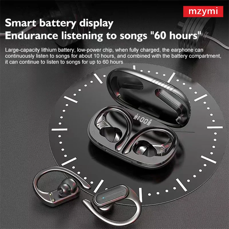 mzymi A520 Ear Hook Bluetooth5.3 Headphone TWS Wireless Earphone Sport Gaming Waterproof Headset Portable HIFI Earbuds With Mic