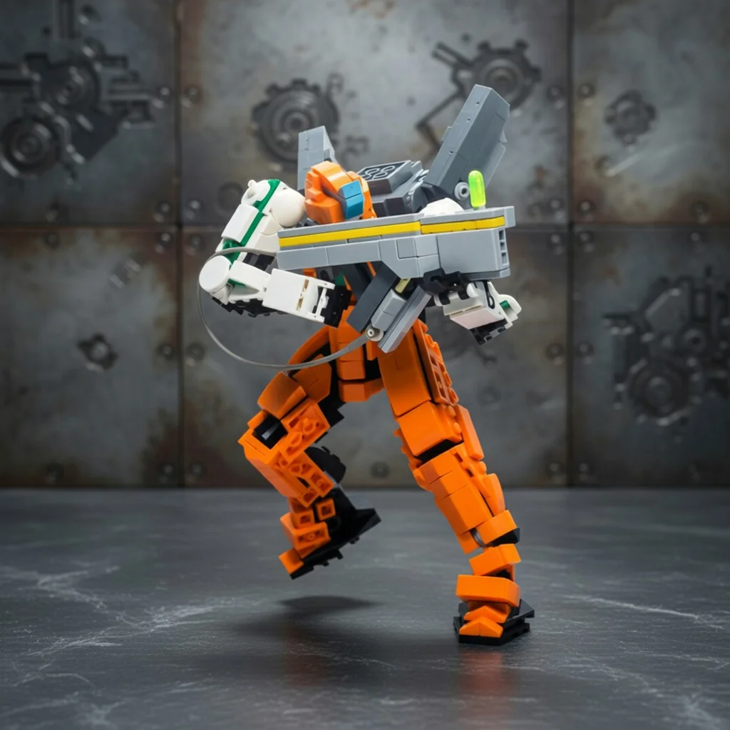MOC Orange Sentinel Mecha Building Blocks Robot Warrior Armor Model Bricks Adult Hobbyist Collection Desk Display Decor Gift