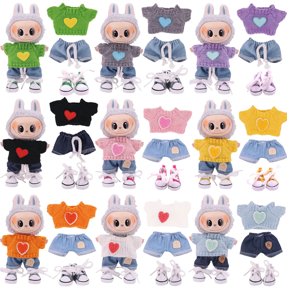 

Одежда для кукол, 3 шт./компл., свитер + джинсы + парусиновая обувь для куклы Labubu 15-17 см, плюшевая кукла, аксессуары для одежды, игрушки для девочек