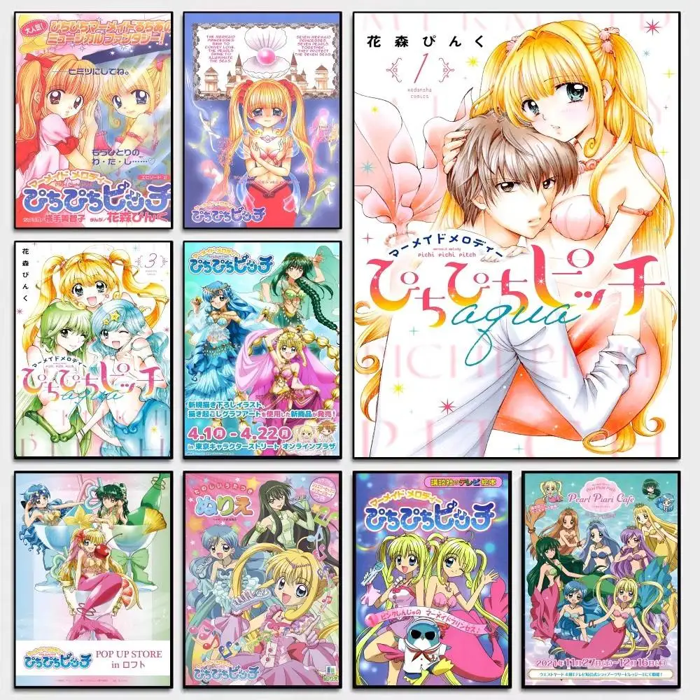 Pósteres de Anime Mermaid Melody Pichi Pitch, Adhesivos de Papel Blanco, Decoración Kawaii para Habitación, Bar, Cafetería