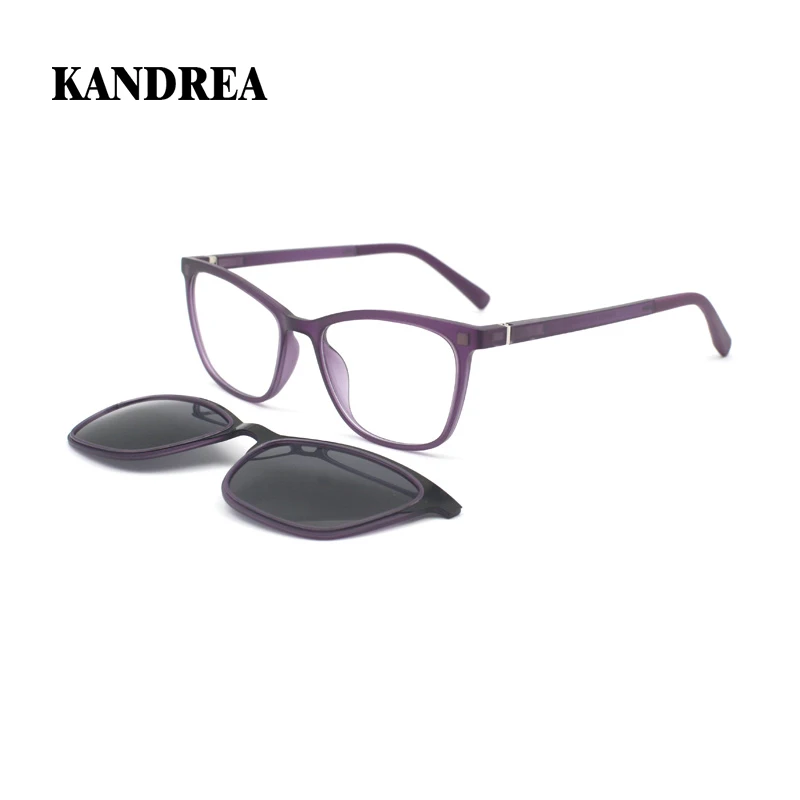 

KANDREA 2 IN 1 Fashion Cat Eye Glasses Frame Women Clip On Optical Polarized Sunglasses Myopia Prescription Glasses CD6826