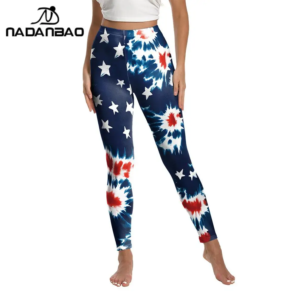Nadanbao Patriotic Leggings for Women American Flag Digital Print Leggings High Waist Gym Workout Trousers for Yoga Sexy Tights