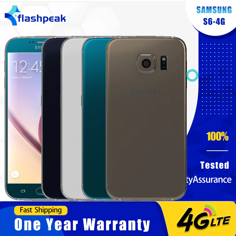 هاتف سامسونج جالاكسي S6 G920F G920V 4G LTE الأصلي بصمة 5.1 بوصة 3 جيجابايت + 32 جيجابايت 16 ميجابكسل + 5 ميجابكسل Exynos 7420 ثماني النواة هاتف ذكي