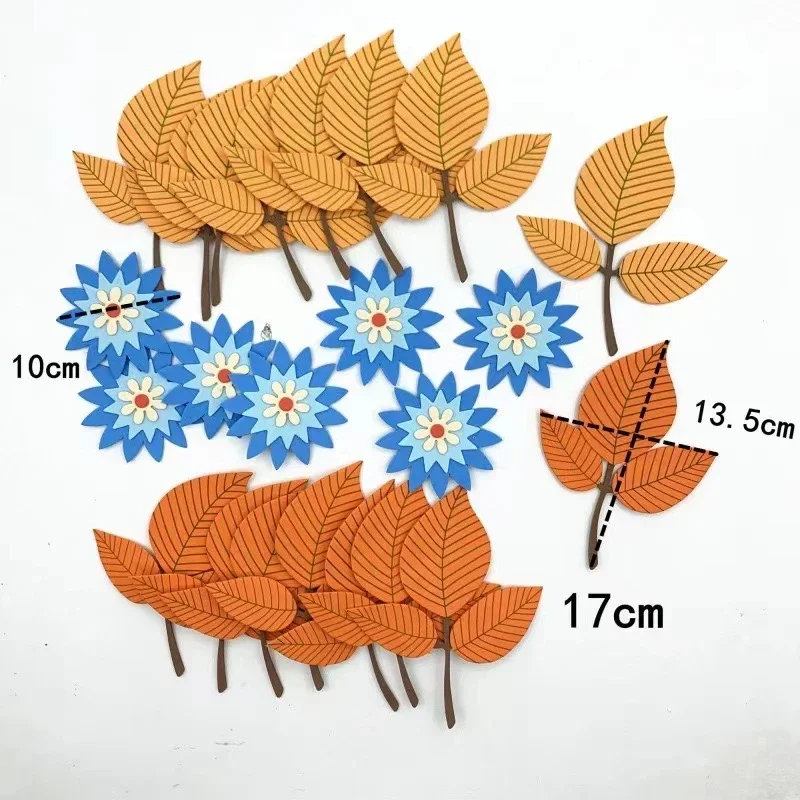 EVA Foam Decorative Stickers Flowers and Five Color Leaves 3D Three-dimensional Wall Stickers for Kindergartens Primary Schools