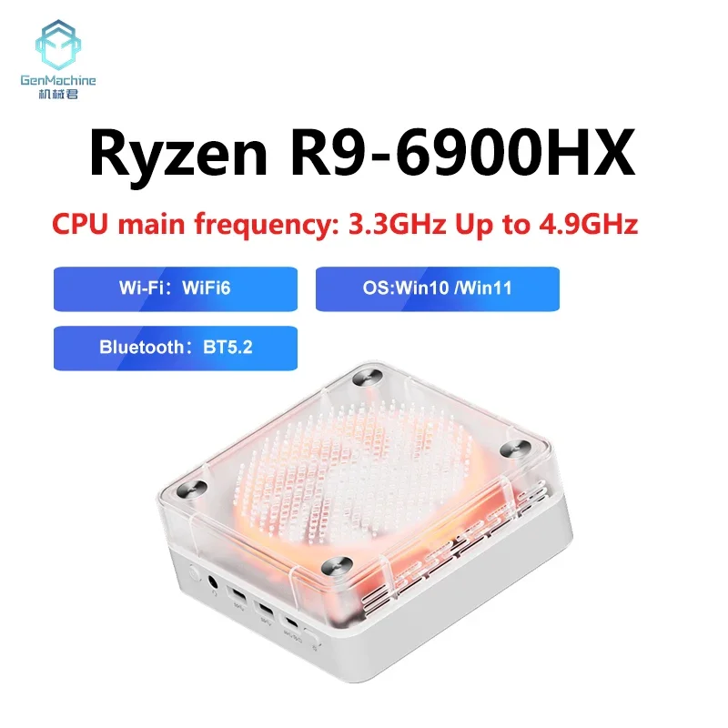 Genmachine R5 6600H R7 6800H R9 6900HX Mini PC Windows 11 Ryzen WiFi 6 Gaming PC Supprot DDR5 4800MHz Ram Display Computer 4K