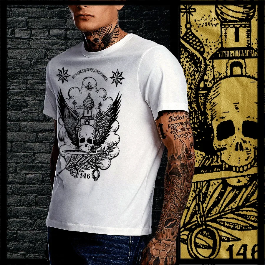 Russian Mob T Shirt Mafia Tattoo Gangster Urban Streetwear Prison star tee long or short sleeves