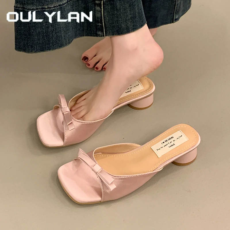 

Oulylan женские тапочки с открытым носком, летние модные сандалии на толстом каблуке, женские вечерние модельные шлепанцы, повседневные удобные нескользящие сандалии