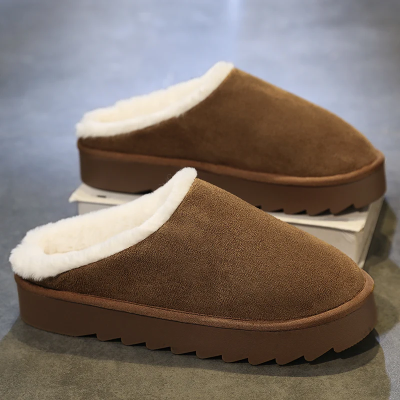 Unisex G G Winter Fur Slides Slip On Keep Warm Home Cotton Shoes Lightweight Thick Sole Furry Slippers For Men Women Size 36-43