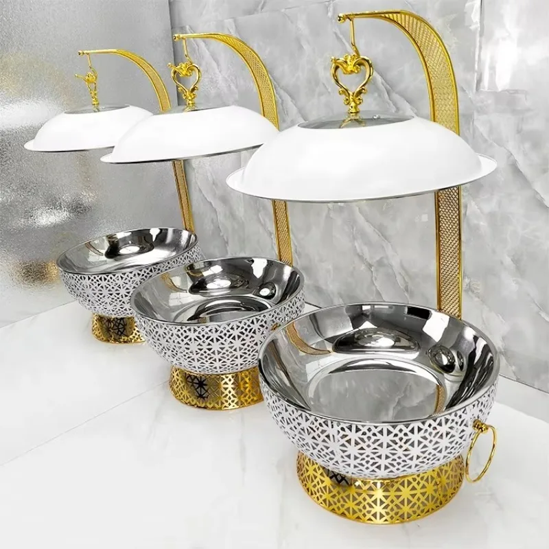 Scaldavivande bianco in acciaio inossidabile da 8 litri con carburante Pentola calda rotonda di nuovo design per set di ristorazione per buffet di hotel