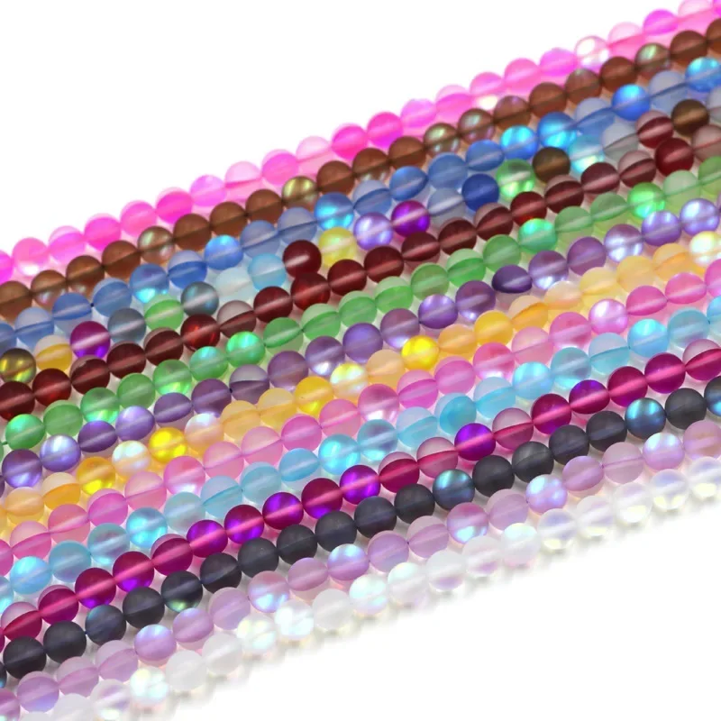 Round Loose Beads for Jewelry Making, Matte AB, Austrian Crystal, Glitter MoonStone, DIY Bracelet, 15 in Strands, 6mm, 8mm, 10mm