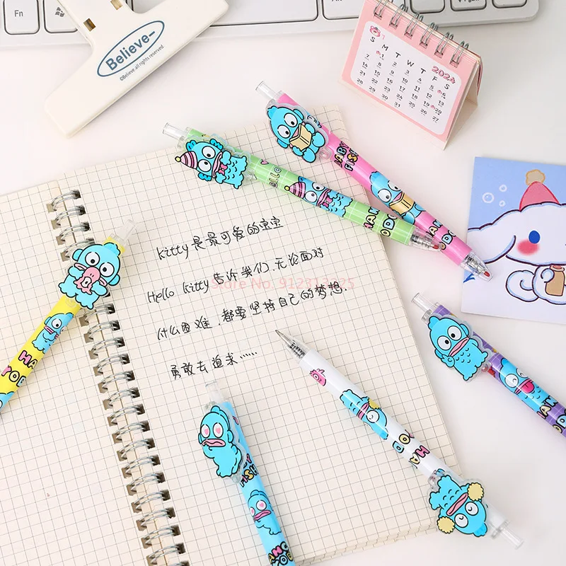 24pcs/48pcs New Cartoon Sanrio Hangyodon Patch Press Pen Clown Fish Plastic Patch Gel Pen Student Stationery Wholesale