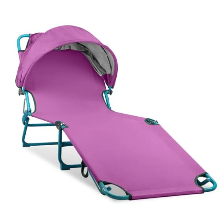

Tanning Chair with Sun Canopy, Adjustable 4-Position Beach Lounge Chair for Adults, Heavy Duty Folding Outdoor Lounge Chair, fo