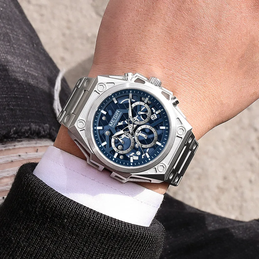 MEGIR Fashion Men Watches Luxury Quartz Business Casual Wristwatch Waterproof Luminous Steel Bracelet Chronograph Clock 4220