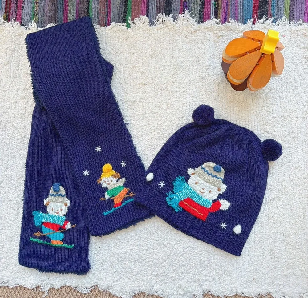 set sciarpa e cappello in due pezzi per bambini ragazzi ragazze Sciarpa calda in misto lana lavorata a maglia + cappello set da 2 pezzi