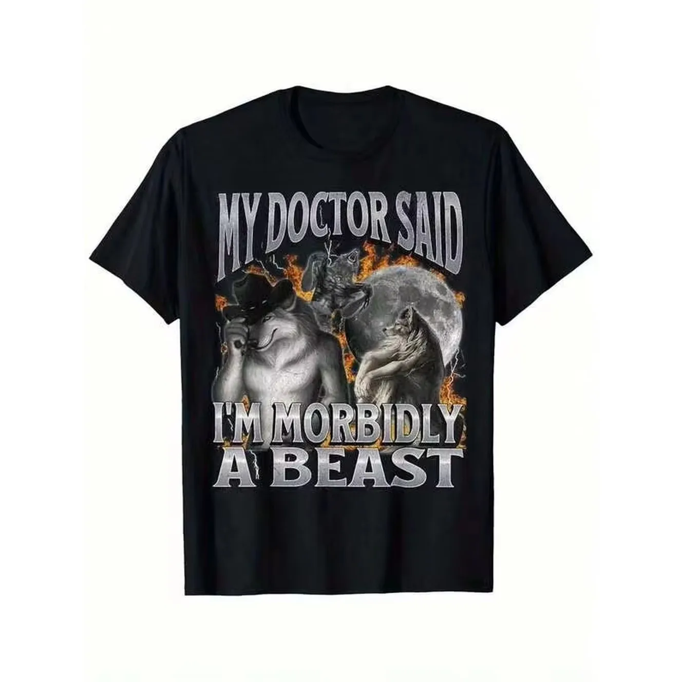 Funny Werewolf Meme T-Shirt - 'My Doctor Said I'm Morbidly A Beast' Graphic, 100% Cotton, Round Neck, Short Sleeve, Black, Perfect Halloween Gift For Men & Women, S-XXXXXL