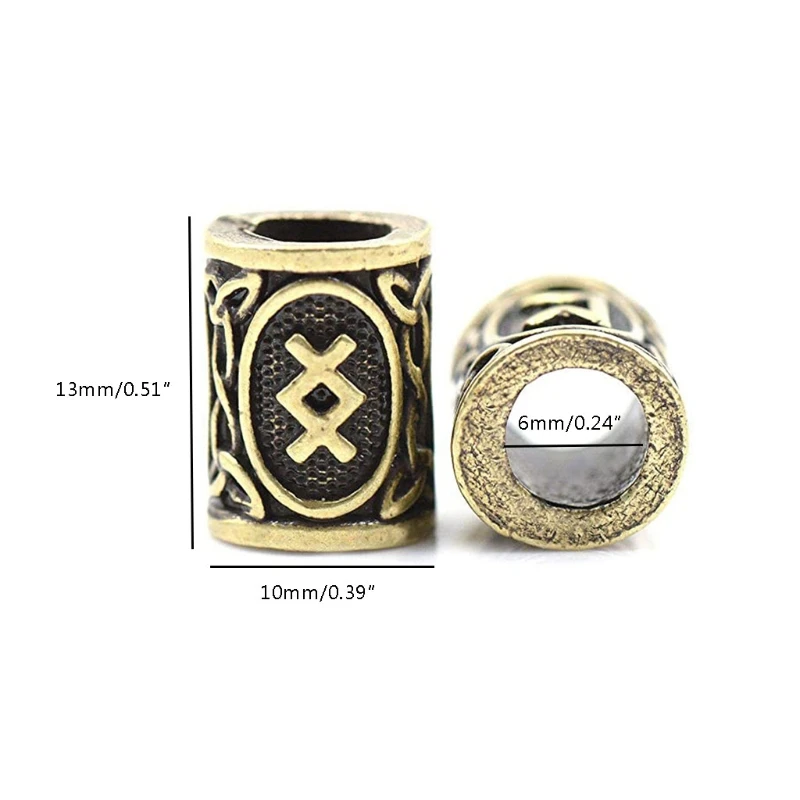 24x Runes Beads For Jewelry Making Hair Beard Crafts Jewlery DIY Metal Spacer Big Hole Bead Accessories