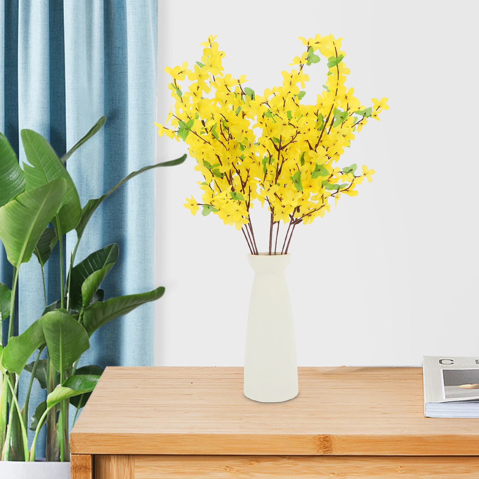 

10 Pcs Yellow Forsythia Artificial Flowers Decorative Picks for Home Party Hotel Office Simulated Silk DIY Bunches