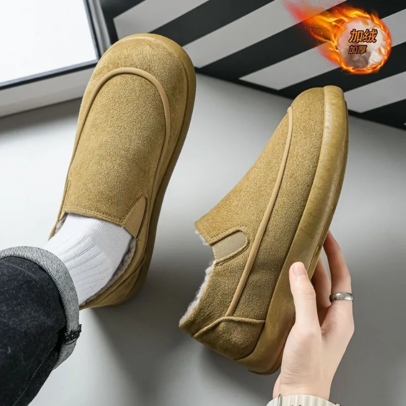 Men's Shoes 2025 Winter New Fleece Thickened Warm Cotton Shoes Mens Fashion Versatile Thick Bottom Slip-on Home Cotton Shoe Men