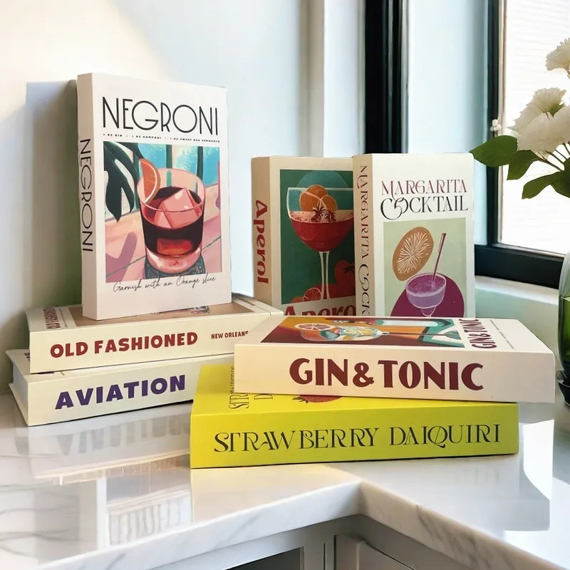 

Cocktail Luxury Fake Book Storage Box Fashion Decorative Books Wine Coffee Table Bedroom Home Interior Decoration Aperol Mojito