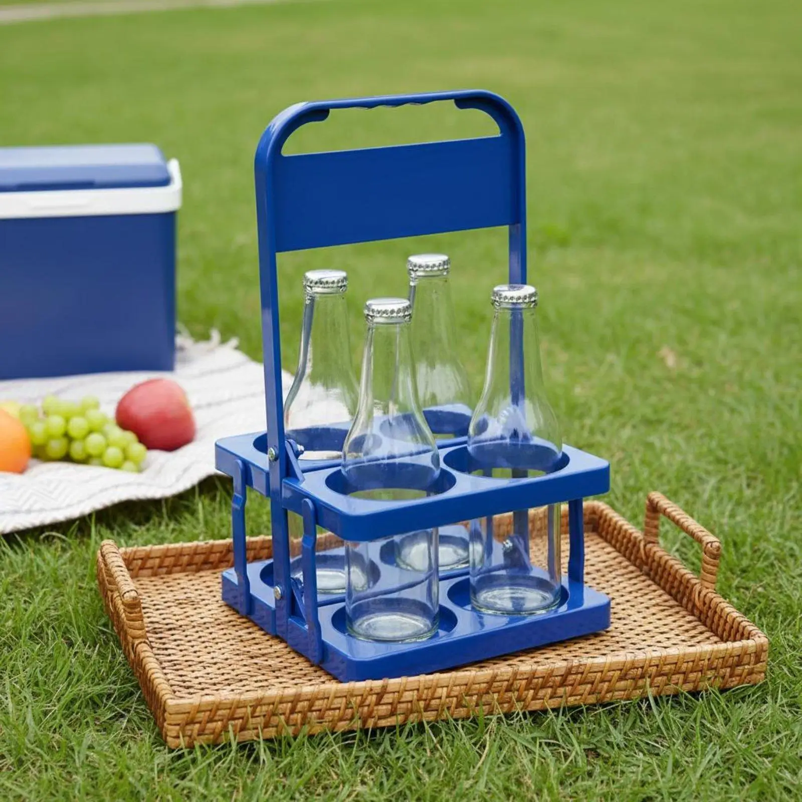 Portable Four Bottle Folding Beverage Carrier Plastic Drink Holder Rack for Party Gathering Outdoor