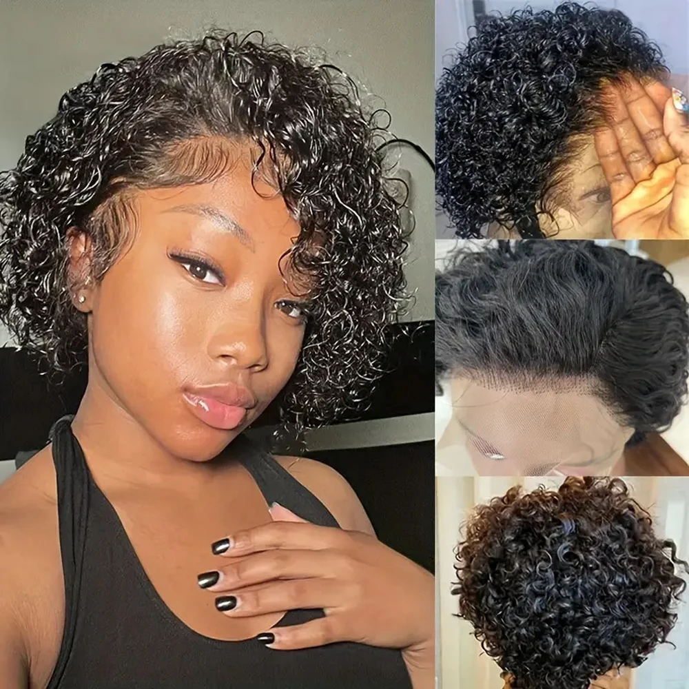 

13X4 Curly Human Hair Pixie Cut Lace Front Wigs Short Pixie Wig 13x4 HD Lace Frontal Wigs for Women Cheap Super Short Wigs