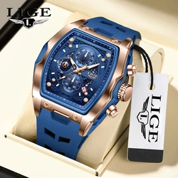LIGE Men's Quartz Multifunction Watches Fashion Sports Chronograph 5ATM Waterproof Silicone Band Casual Man Wrist Watch For Men