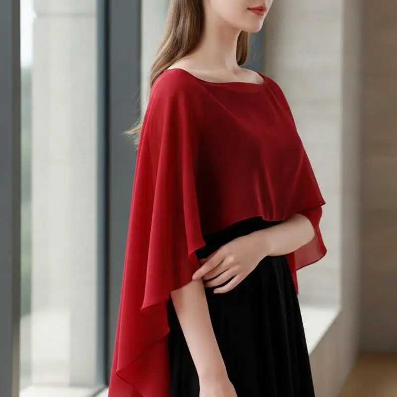 Flowy Women Long Chiffon Wedding Cape Solid Color Soft Bridal Shrug Elegant Ladies Wrap for Beach Wedding Photo Shoot