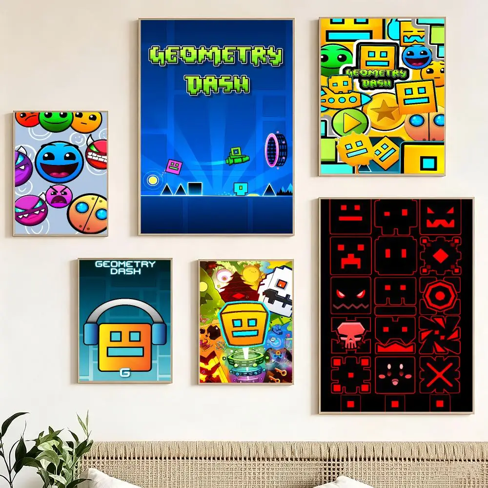 Anime Geometry Dash Poster Pegatina artistica HD autoadhesiva impermeable para salon dormitorio