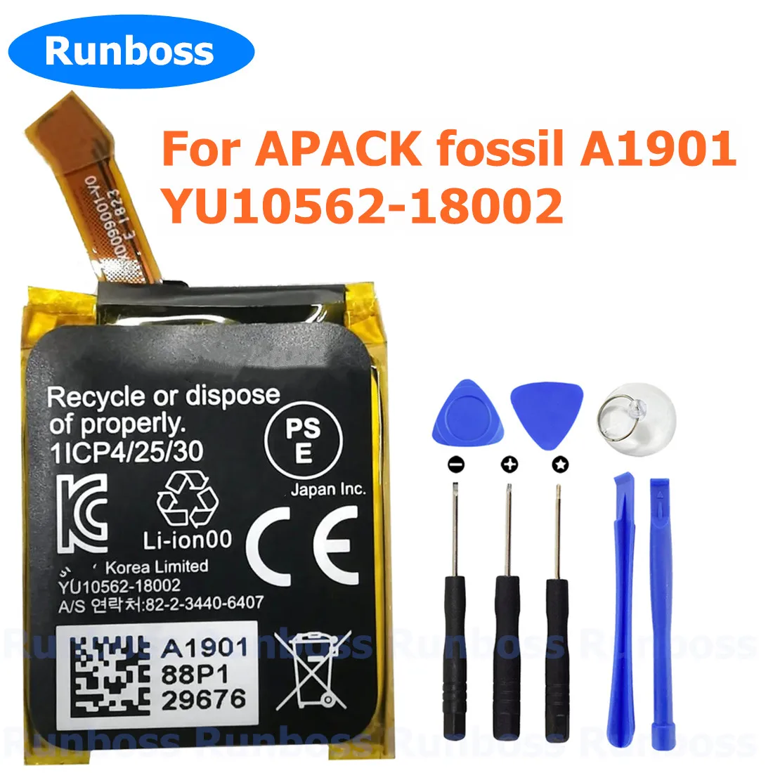 New Original For APACK Fossil A1901 YU10562-18002 Replacement Smart Watch Battery