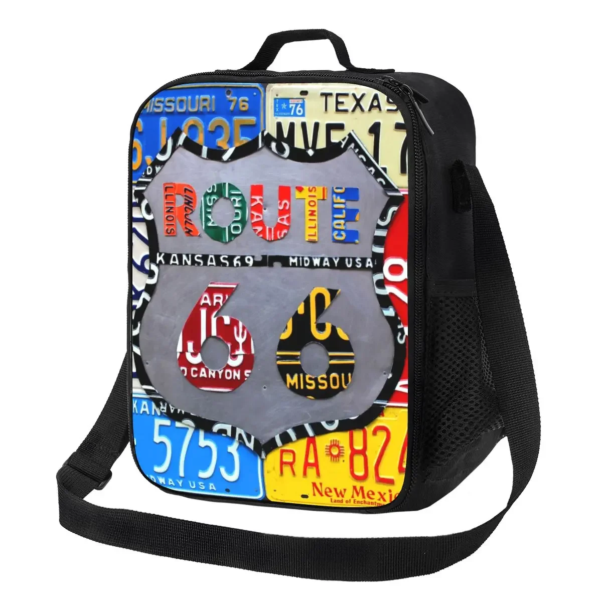 Route 66 License Plate Art Resuable Lunch Box for Leakproof American Road Cooler Thermal Food Insulated Lunch Bag School Student